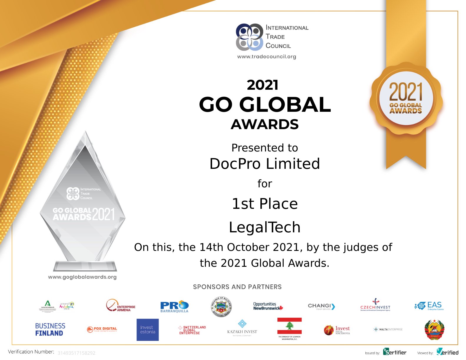DocPro Wins Go Global Legaltech Award